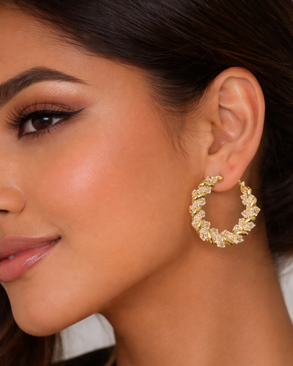 Elegant 18K Gold Plated Crystal-Twist Hoop Earrings