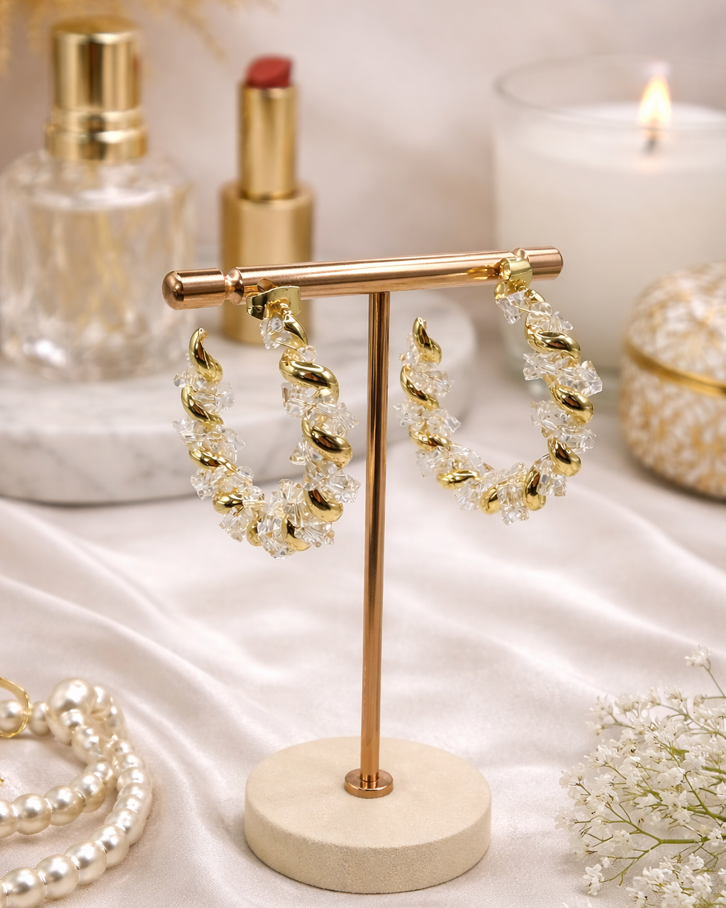 Elegant 18K Gold Plated Crystal-Twist Hoop Earrings