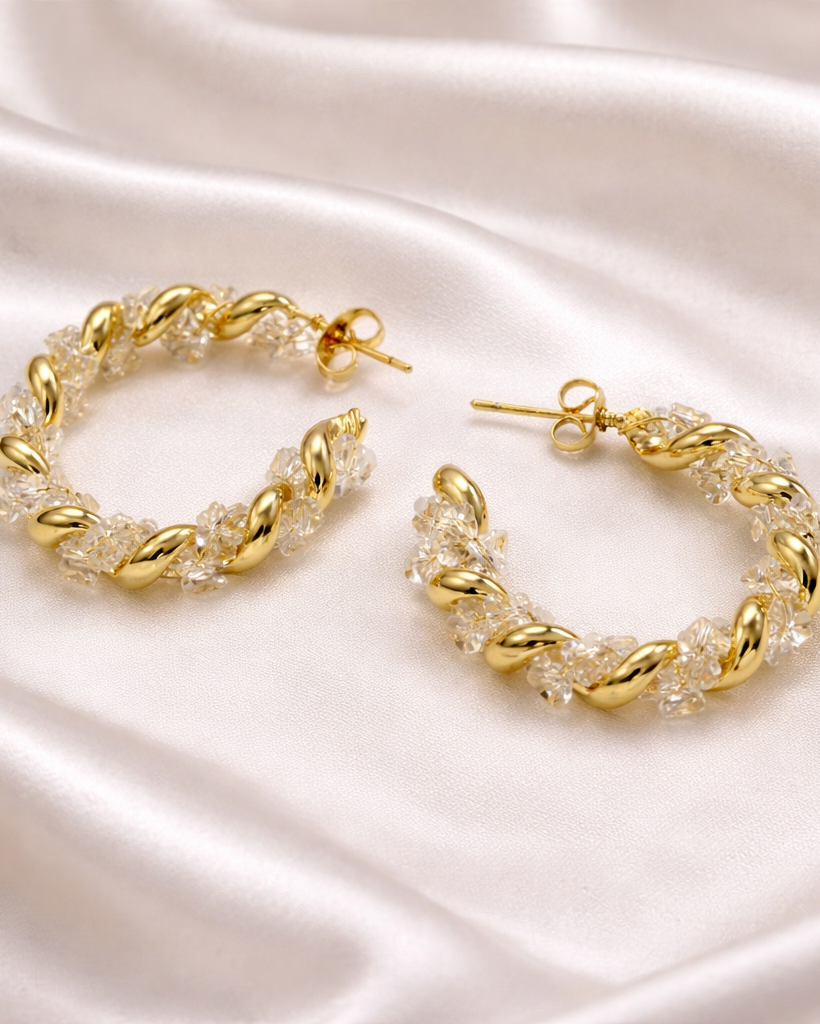 Elegant 18K Gold Plated Crystal-Twist Hoop Earrings