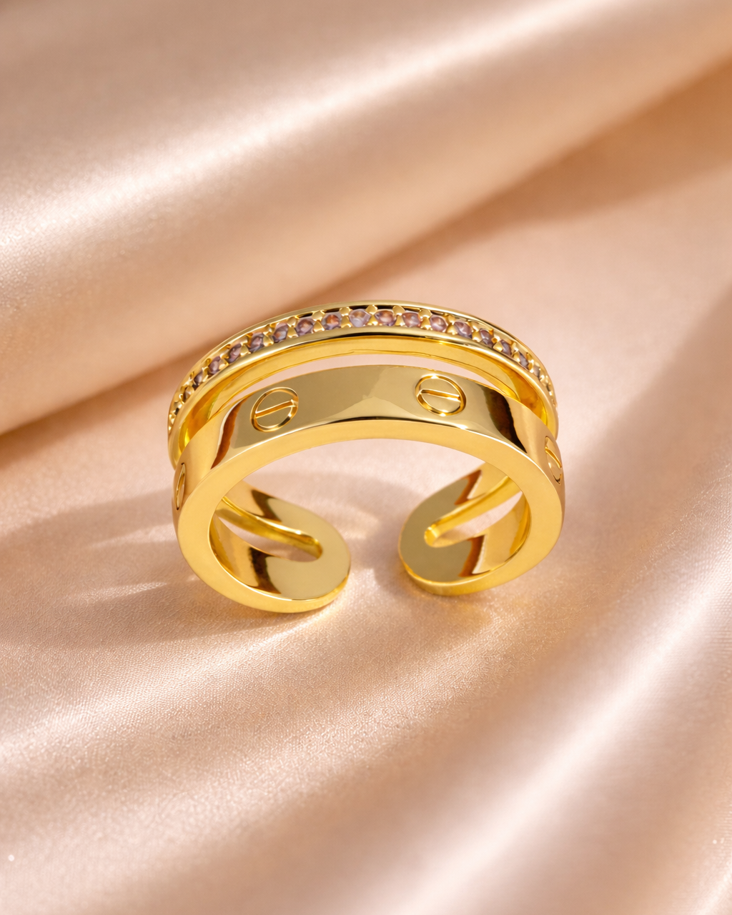 18K Gold Plated Double Stack Rhinestone Band Ring