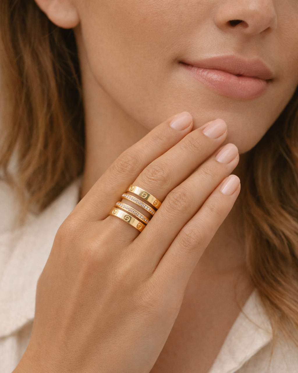 18K Gold Plated Double Stack Rhinestone Band Ring