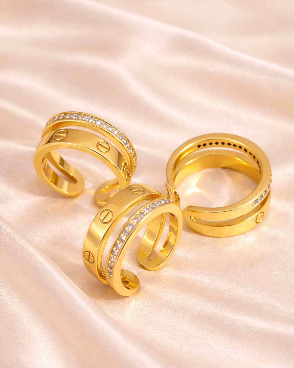 18K Gold Plated Double Stack Rhinestone Band Ring
