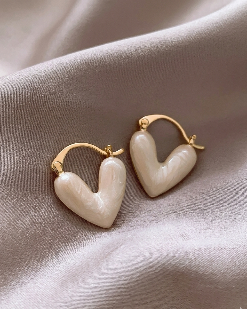 Marble Heart Drop Hoop Earrings